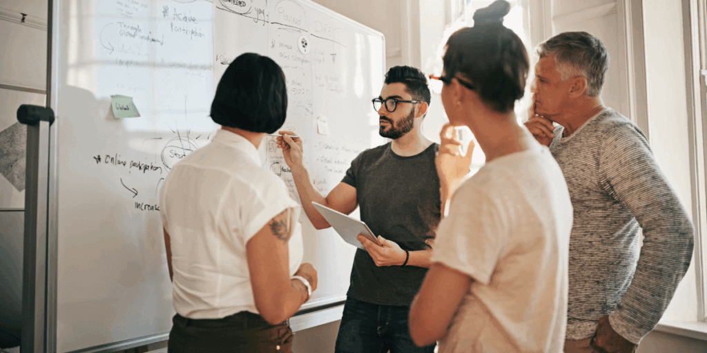 a team of people working on a marketing strategy